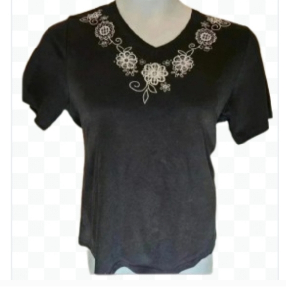 Allison Daley Black white Floral Embellished Top Size Lg - Picture 5 of 5